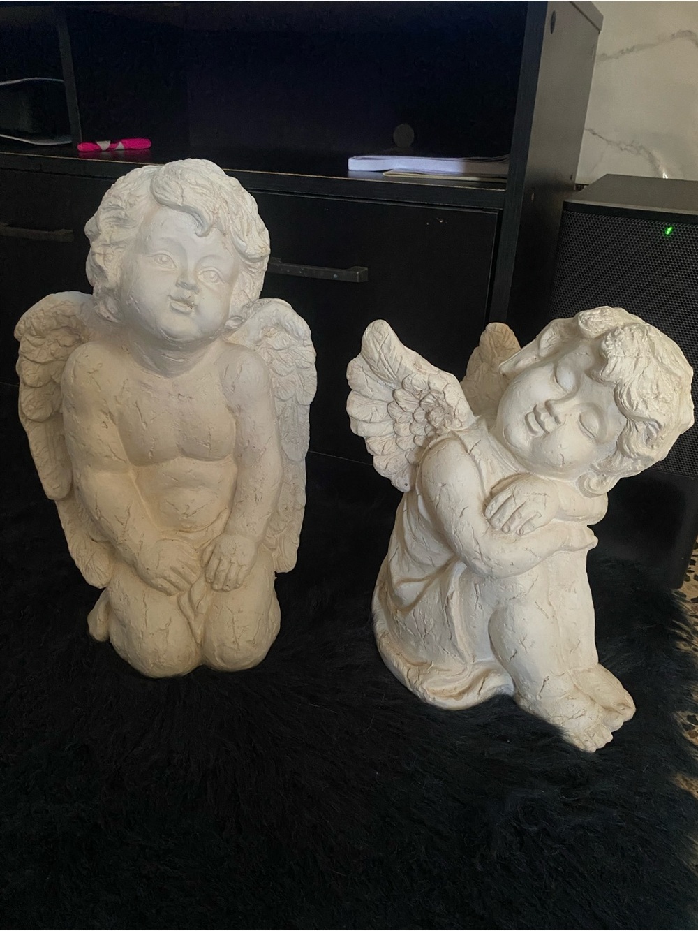 Pair of Decorative Cherub Angel Statues - White